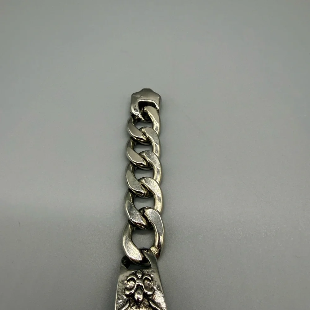 Silver ID Cross Fancy Link Cuban Bracelet.